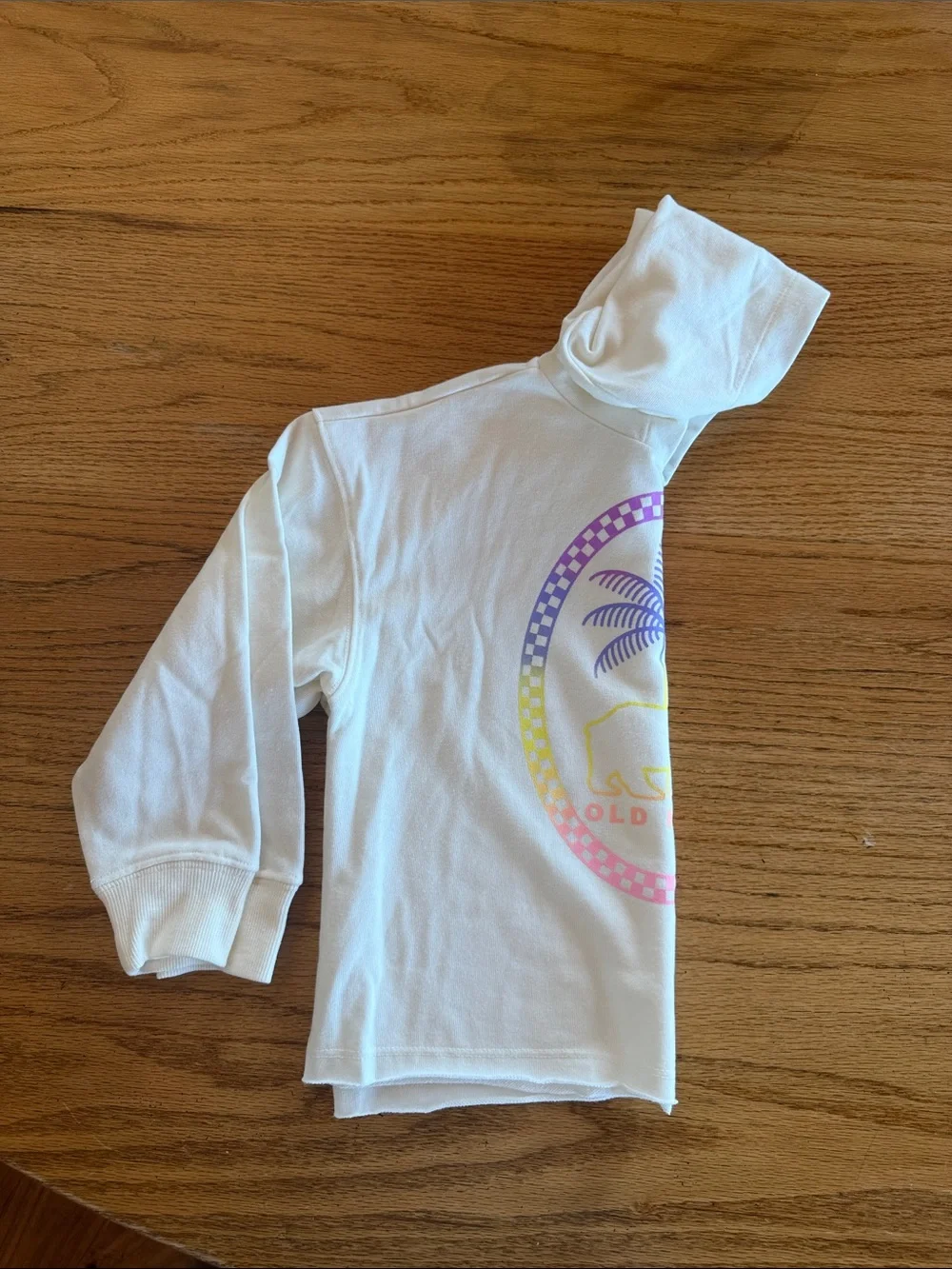 Old Navy White Hoodie with Pastel Palm & Bear Graphic